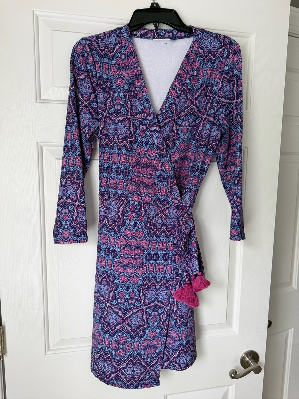 Cabana Life Pink & Purple Printed Long-Sleeve Wrap Dress